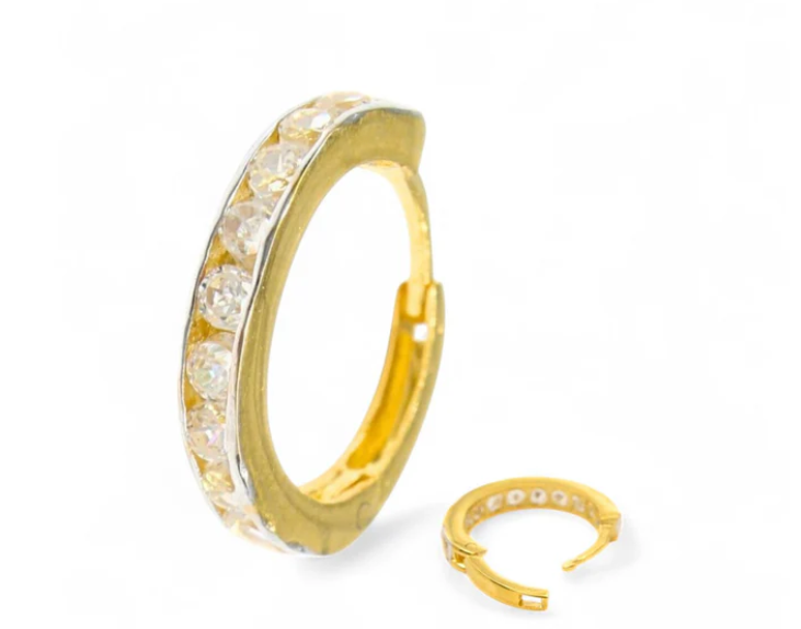 18K Real Gold Nose rings white CZ clicker daily wear Nose hoop ring 20g