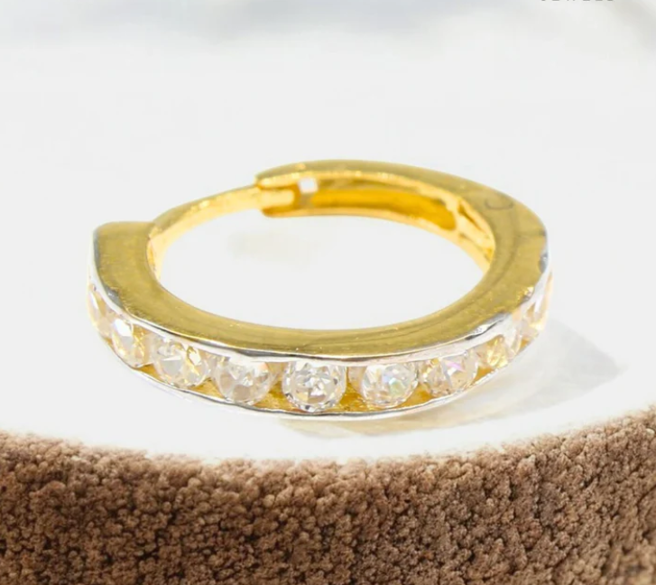 18K Real Gold Nose rings white CZ clicker daily wear Nose hoop ring 20g