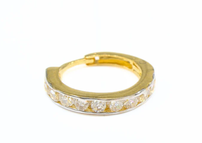 18K Real Gold Nose rings white CZ clicker daily wear Nose hoop ring 20g