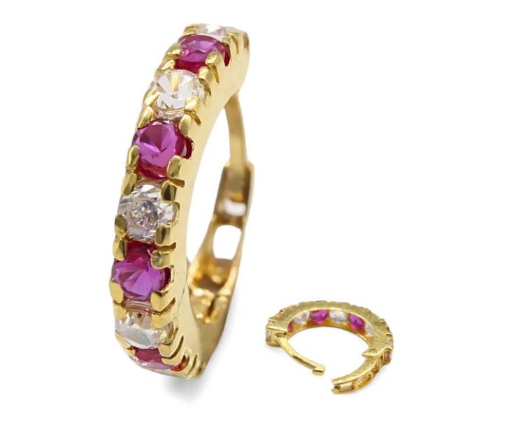 18K Real Gold Nose ring (Nath) with pink & white stones
