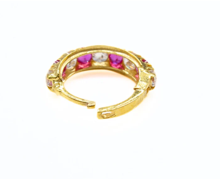 18K Real Gold Nose ring (Nath) with pink & white stones Indian stylish for women