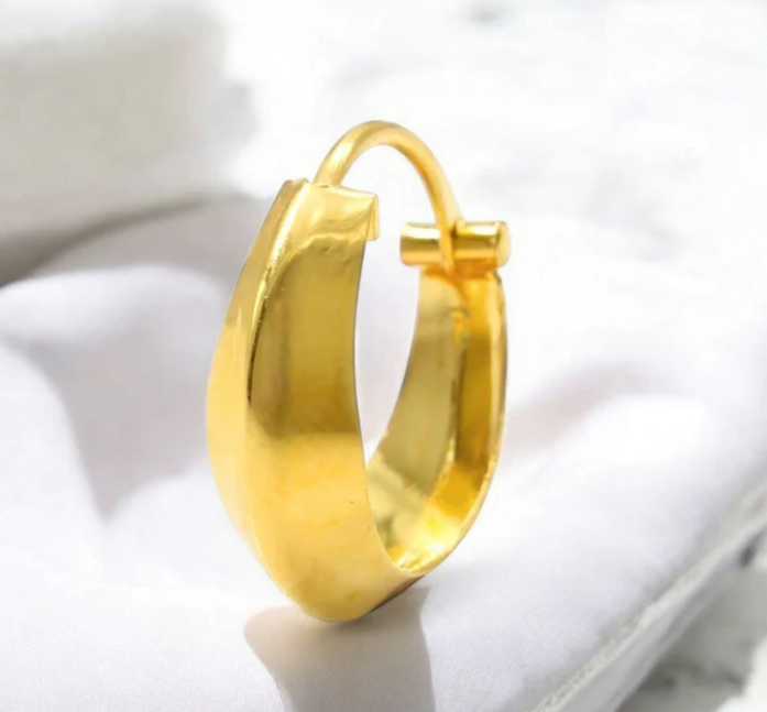 18K Solid Yellow Gold hinged hoop V earings