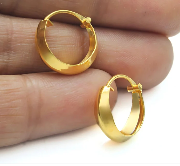 18K Solid Yellow Gold hinged hoop V earings