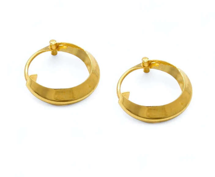 18K Solid Yellow Gold hinged hoop V earings