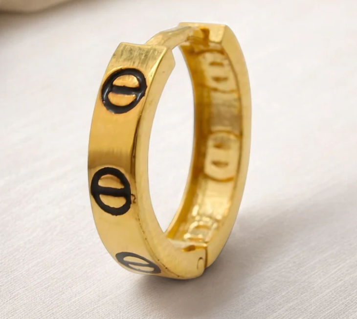 18K Solid Yellow Gold hinged hoop exquisite earrings