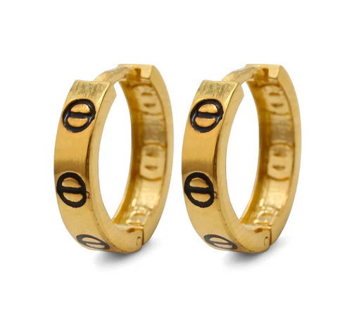 18K Solid Yellow Gold hinged hoop exquisite earrings