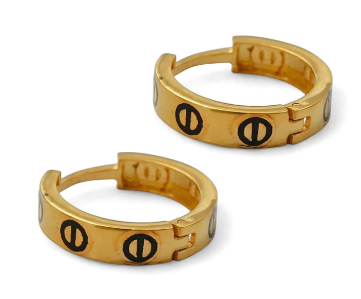 18K Solid Yellow Gold hinged hoop exquisite earrings