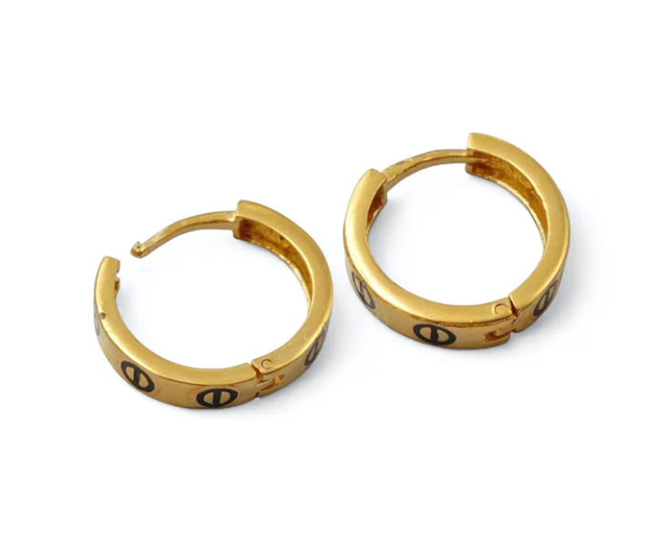18K Solid Yellow Gold hinged hoop exquisite earrings