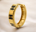 18K Solid Yellow Gold hinged hoop double C design earrings